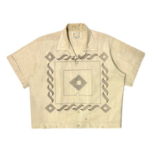 Load image into Gallery viewer, 1950’S WEAVER’S GOLD MADE IN USA SHIRT-JAC PRINTED SELVEDGE CROPPED LOOP COLLAR S/S B.D. SHIRT MEDIUM
