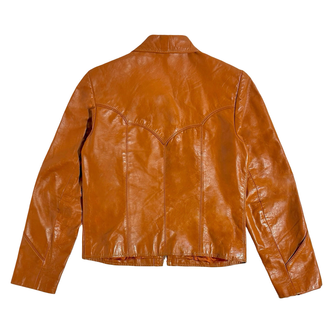 1970’S COWHIDE MADE IN USA CROPPED RUST WESTERN LEATHER JACKET MEDIUM