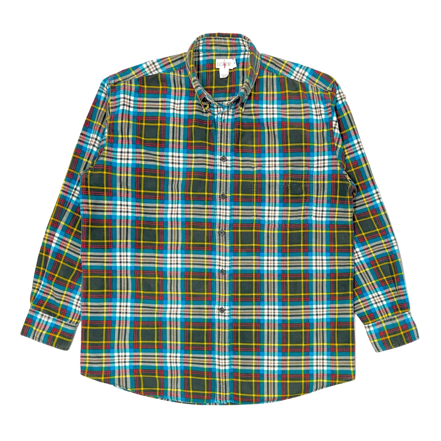 1990’S J CREW OARMAN PLAID PRINT CORDUROY FLANNEL L/S B.D. SHIRT X-LARGE