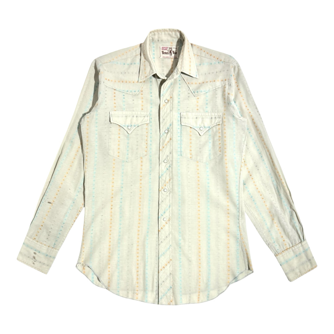 1950’S LEVI’S WESTERN WEAR MADE IN USA WOVEN STRIPE WESTERN PEARL SNAP L/S B.D. SHIRT LARGE