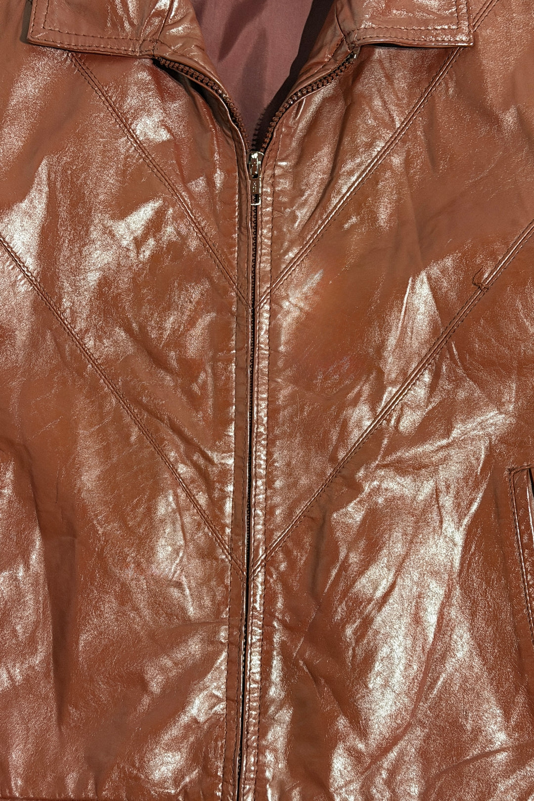 1970’S VAN CORT MADE IN USA CROPPED OXBLOOD WESTERN CHEVRON LEATHER JACKET LARGE