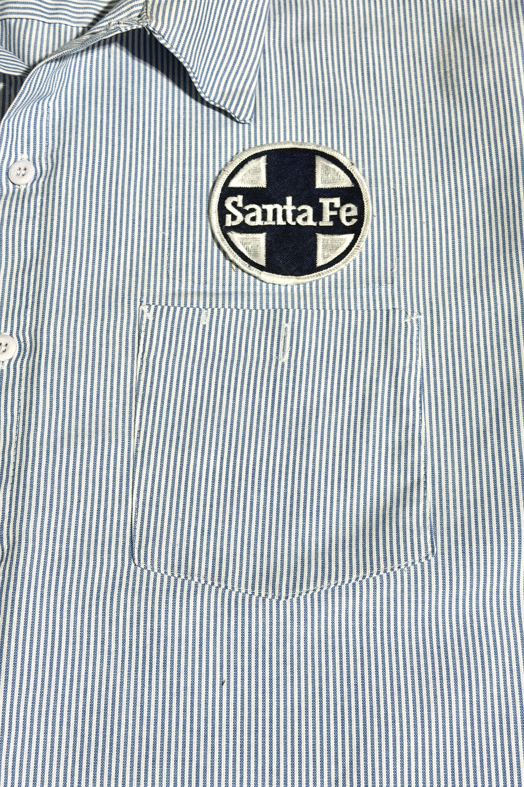 1970’S SANTA FE RAILYWAYS HICKORY STRIPE OXFORD S/S B.D. SHIRT X-LARGE