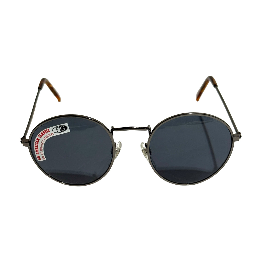 1980’S DEADSTOCK ROUND BLACK WIRE FRAME SMOKE LENSE SUNGLASSES