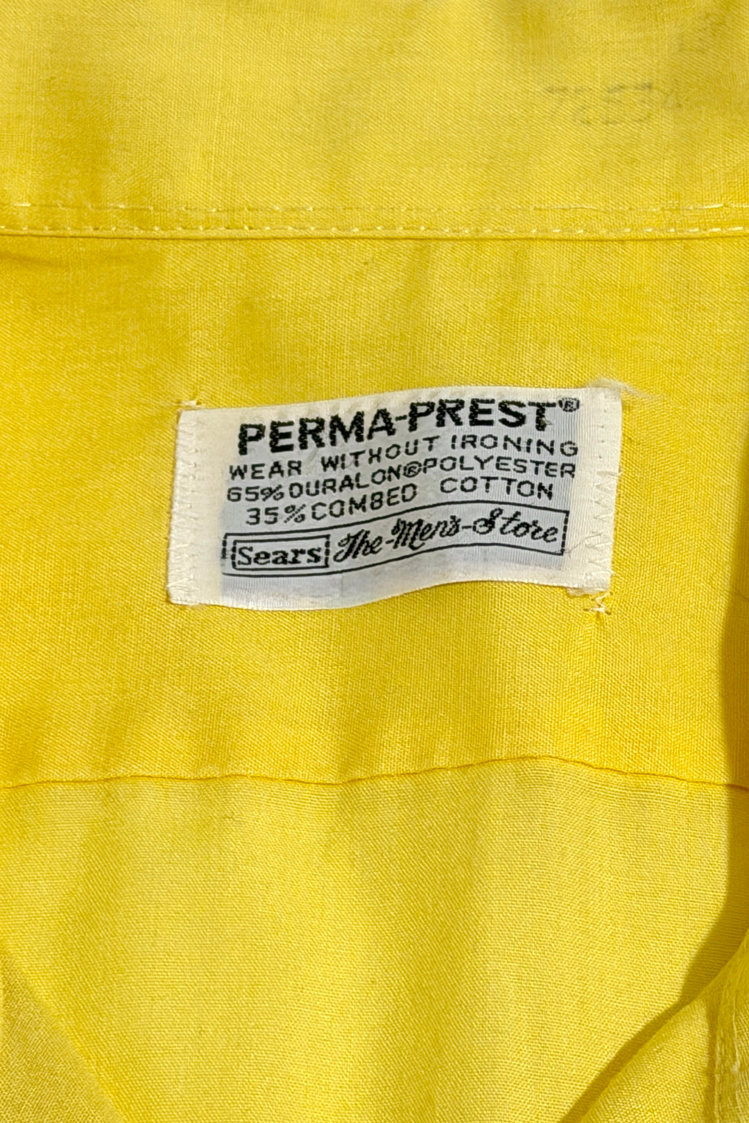 1970’S SEARS MADE IN USA CROPPED SELVEDGE YELLOW S/S B.D. SHIRT LARGE