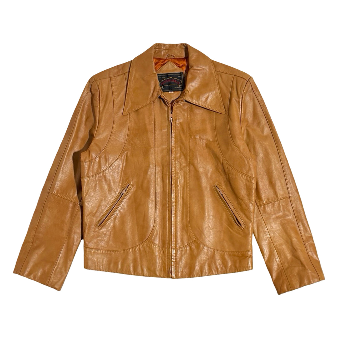 1970’S CASABLANCA MADE IN USA CROPPED WESTERN CARAMEL LEATHER JACKET LARGE