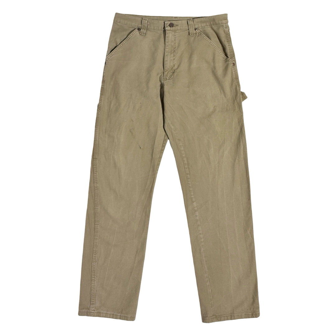 2000’S WRANGLER THRASHED & FADED KHAKI CANVAS CARPENTER WORKWEAR PANTS 30 X 30