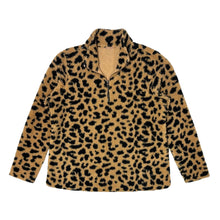 Load image into Gallery viewer, 1990’S LEOPARD PRINT SHERPA CROPPED QUARTER ZIP FLEECE PULL OVER SWEATER MEDIUM
