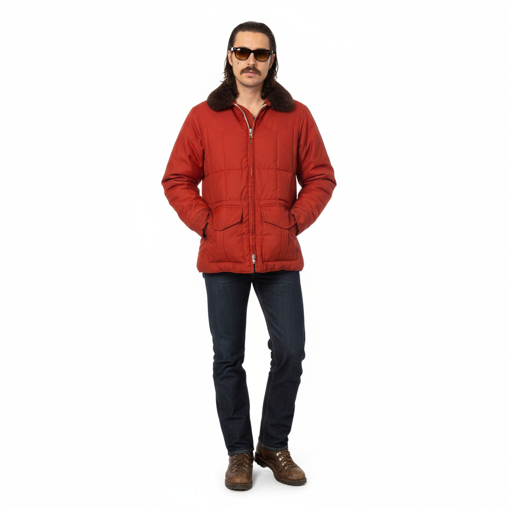 1970’S COMFY MADE IN USA CROPPED SHERPA COLLAR QUILTED DOWN JACKET SMALL