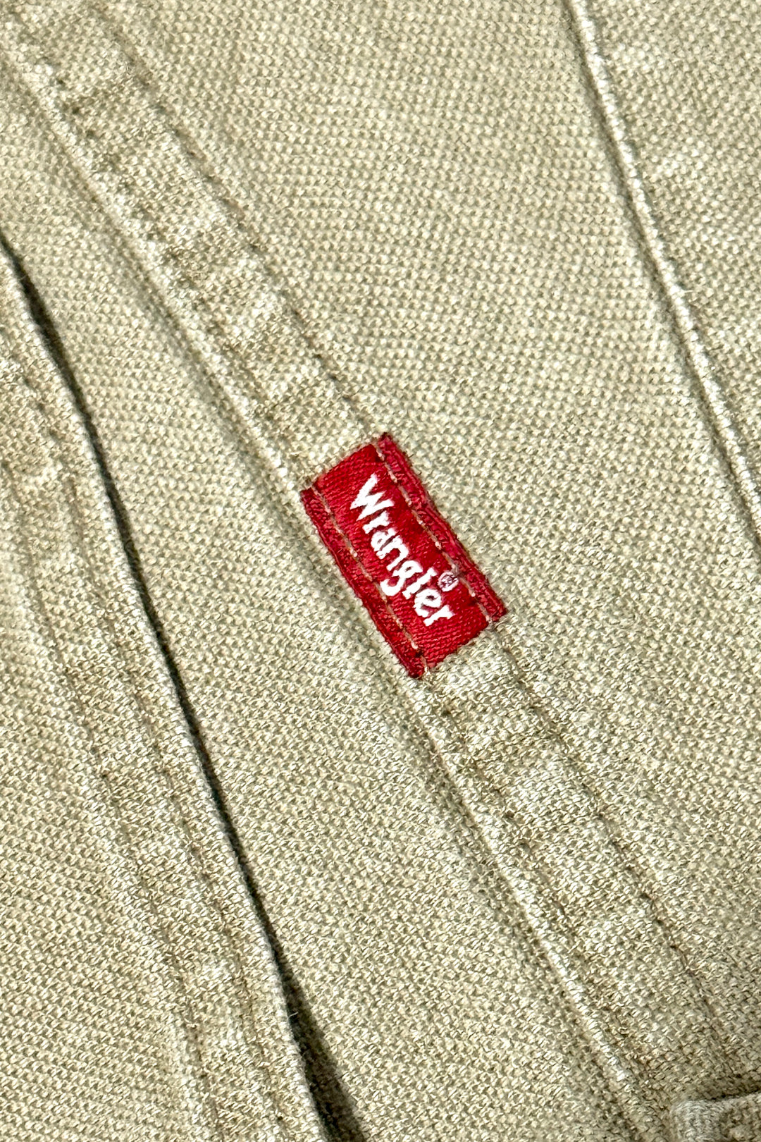 2000’S WRANGLER THRASHED & FADED KHAKI CANVAS CARPENTER WORKWEAR PANTS 30 X 30