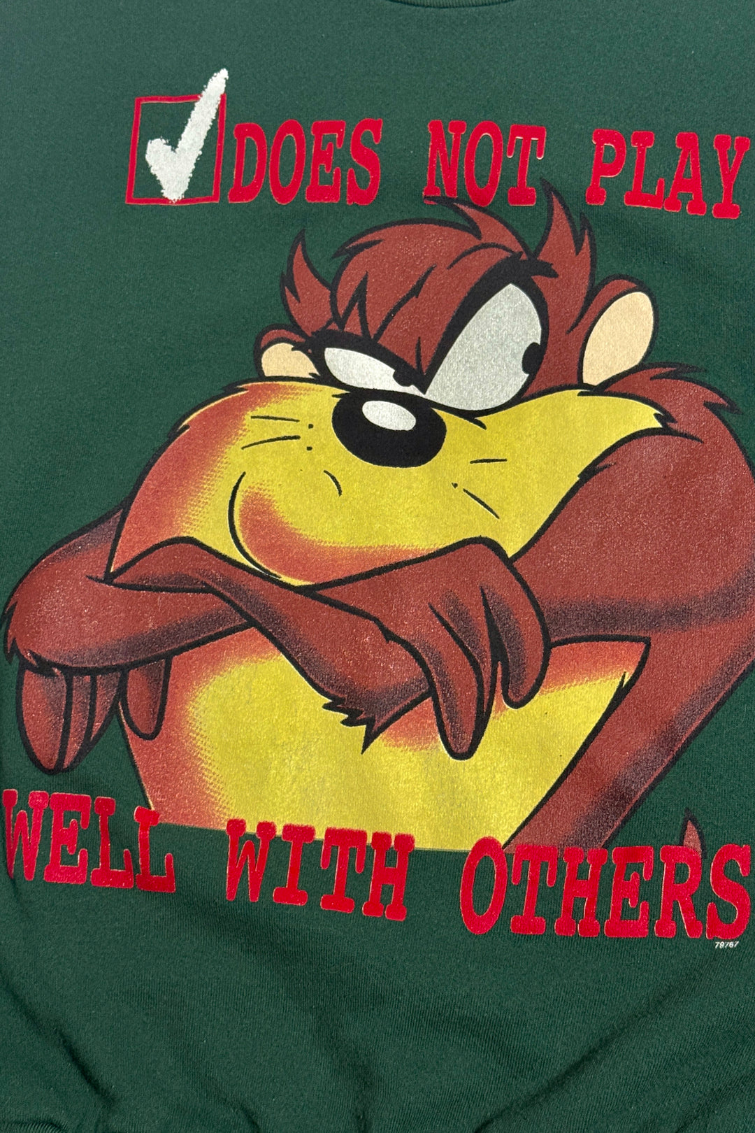 1990’S TAZ MADE IN USA “ANTISOCIAL” FLEECE CREWNECK SWEATER X-LARGE