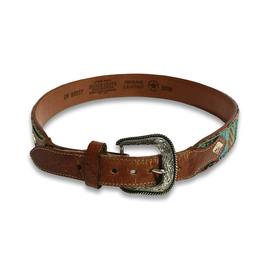 1990’S SILVER CREEK MADE IN USA PATTERNED SILVERTONE WESTERN BELT 28
