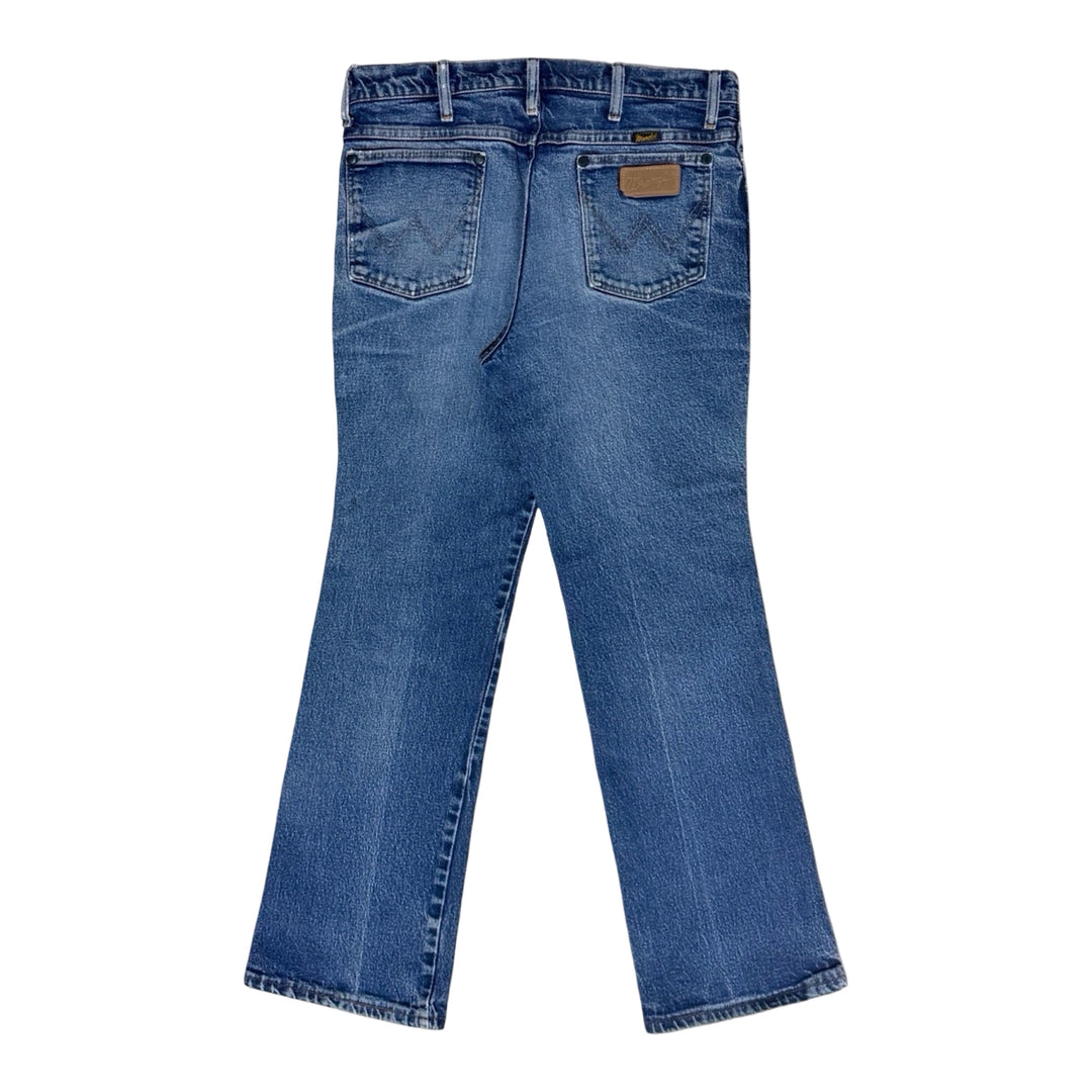 2000’S WRANGLER 937 FADED &amp; REPAIRED HIGH WAISTED SLIM FIT BOOTCUT DENIM JEANS 34 X 30