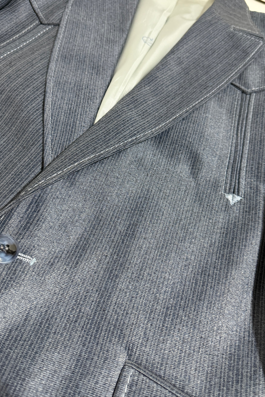 1960’S LASSO WESTERNWEAR MADE IN USA BLUE GHOST STRIPED WESTERN “LAS VEGAS” SUIT JACKET 42R