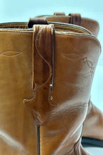 Load image into Gallery viewer, 1980’S LUCCHESE MADE IN USA EMBROIDERED TAN ROPER STYLE COWBOY WORK BOOTS 8.5
