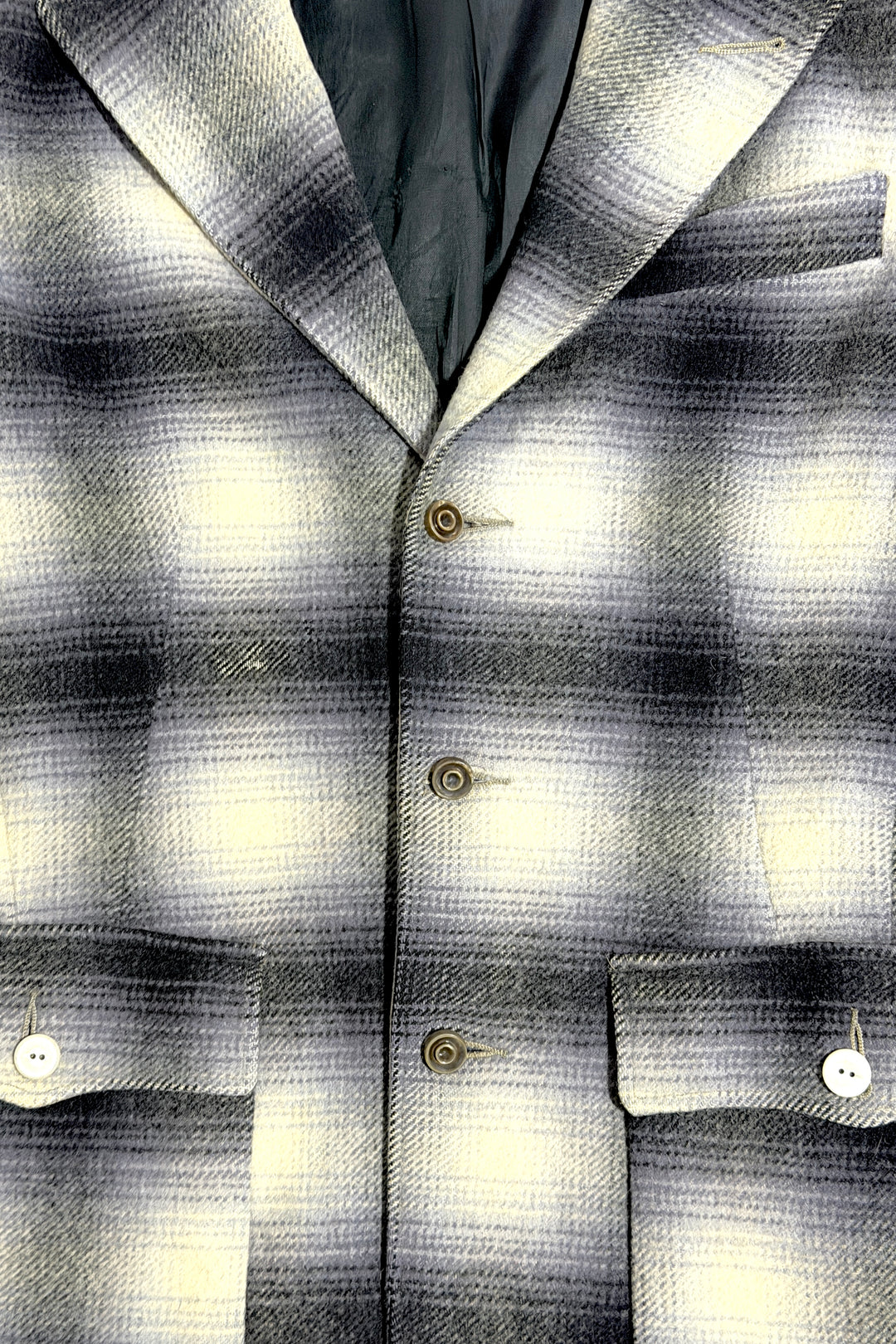 1950’S LAND-N-LAKES MADE IN USA SHADOW PLAID WESTERN YOKE COWBOY POCKET WOOL COAT JACKET MEDIUM