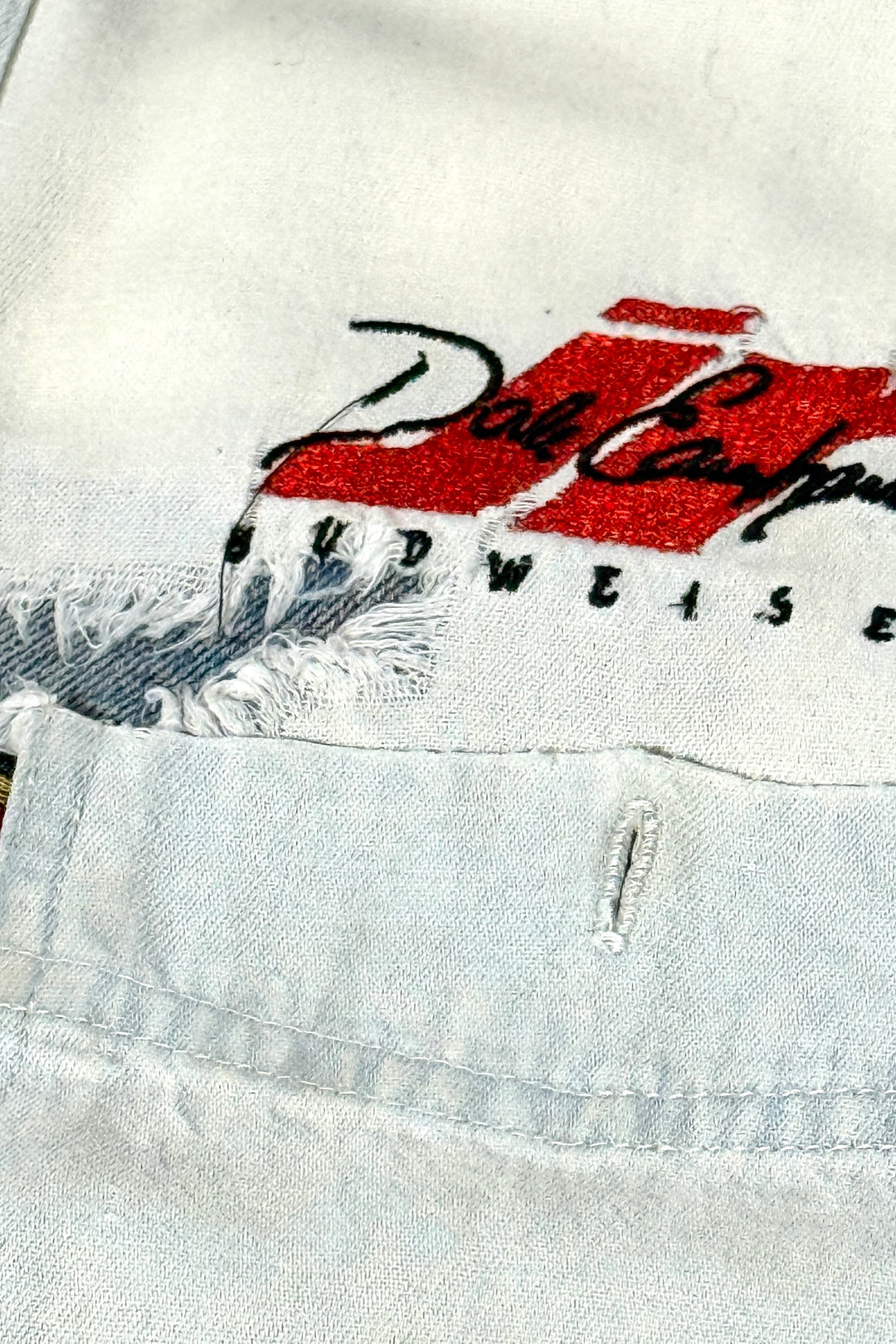 1990’S DALE EARNHARDT JR MADE IN USA THRASHED & REPAIRED DENIM S/S B.D. SHIRT X-LARGE