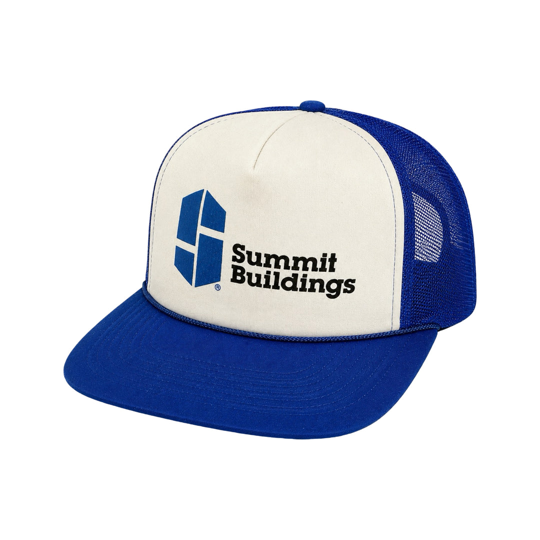 1980’S SUMMIT BUILDINGS CONSTRUCTION WHITE FOAM & BLUE MESH TRUCKER HAT