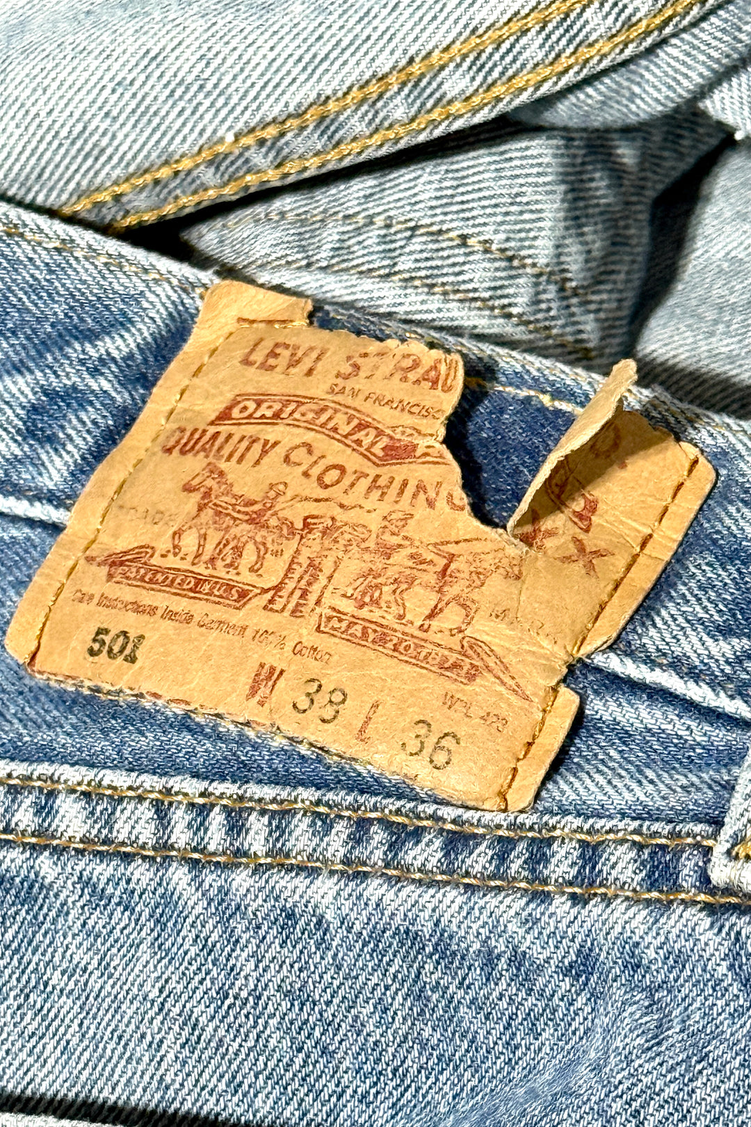 1990’S LEVI’S 501 PERFECT WASH FADED DENIM JEANS 36 X 36