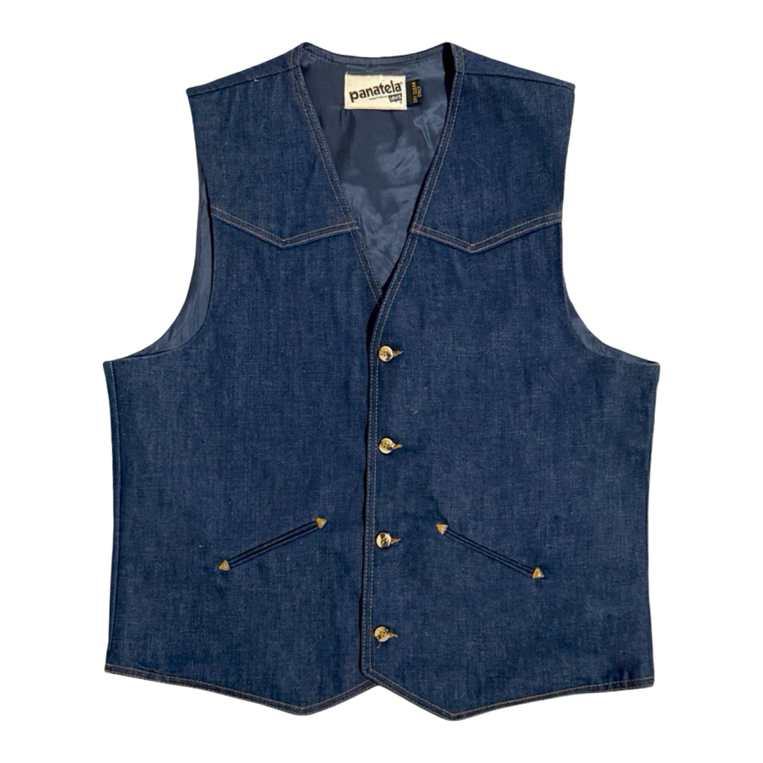 1970’S LEVI’S PANATELA MADE IN USA RAW DENIM WESTERN VEST LARGE
