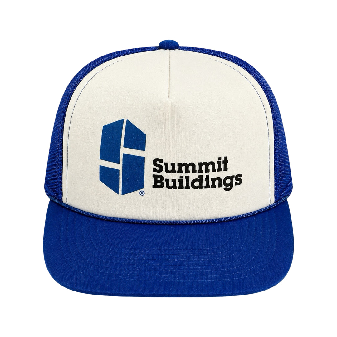 1980’S SUMMIT BUILDINGS CONSTRUCTION WHITE FOAM & BLUE MESH TRUCKER HAT