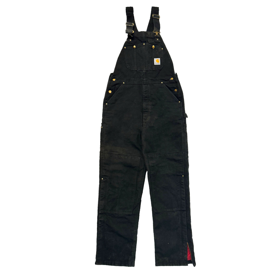 1990’S CARHARTT INSULATED BLACK CANVAS DOUBLE KNEE OVERALLS LARGE