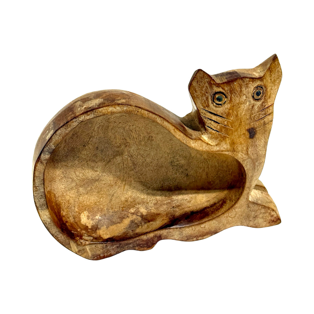 CARVED WOODEN CAT CATCH ALL TRAY