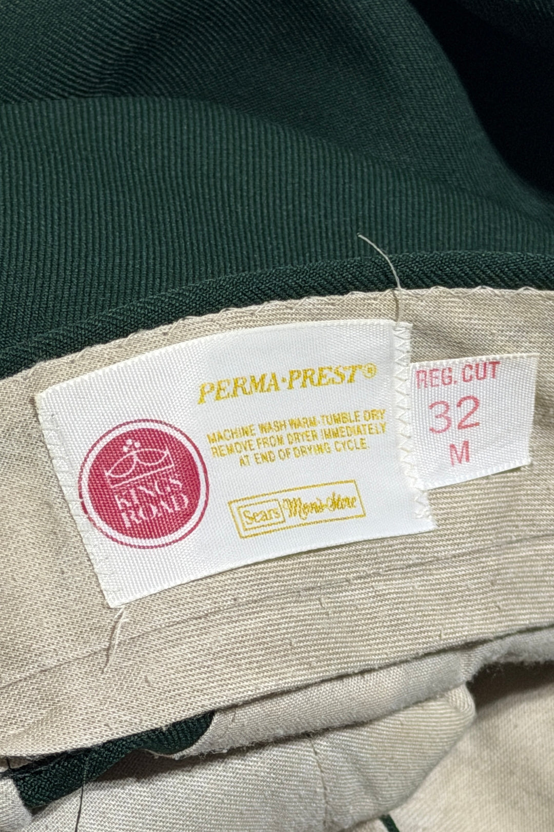 1970’S SEARS KING ROAD MADE IN USA DARK GREEN KNIT FLARED LEG DISCO PANTS 32 X 32