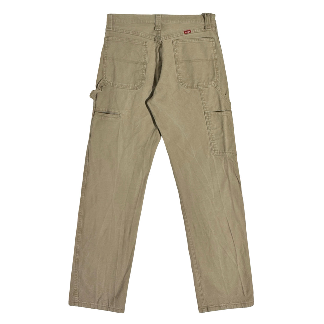 2000’S WRANGLER THRASHED & FADED KHAKI CANVAS CARPENTER WORKWEAR PANTS 30 X 30