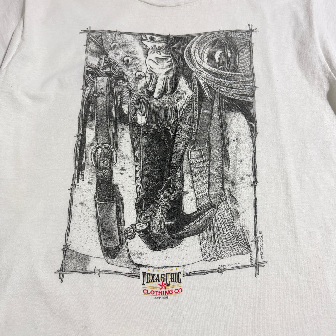 1990’S AUSTIN TEXAS CHIC MADE IN USA COWBOY BOOT ARTWORK SINGLE STITCH S/S T-SHIRT LARGE