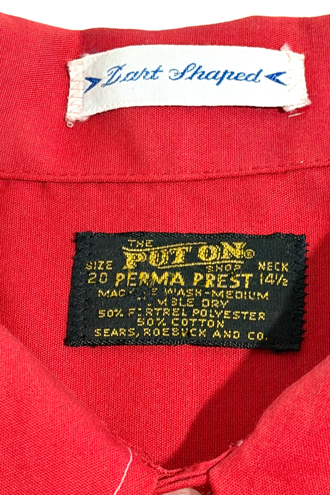 1960’S SEARS ROEBUCK &amp; CO MADE IN USA RED SELVEDGE BROADCLOTH “PUT ON” L/S B.D. SHIRT SMALL