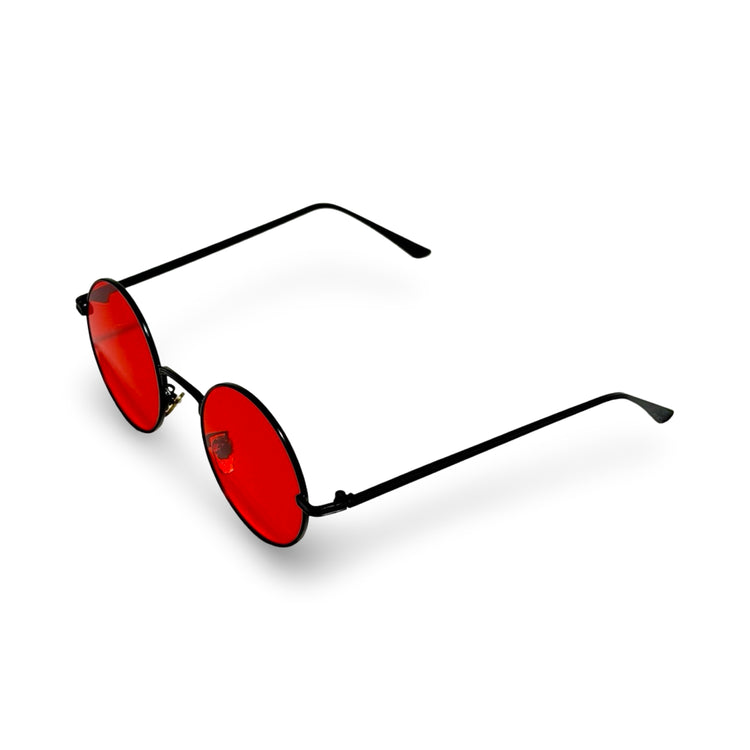 2000'S BLACK ROUND RED LENS SUNGLASSES