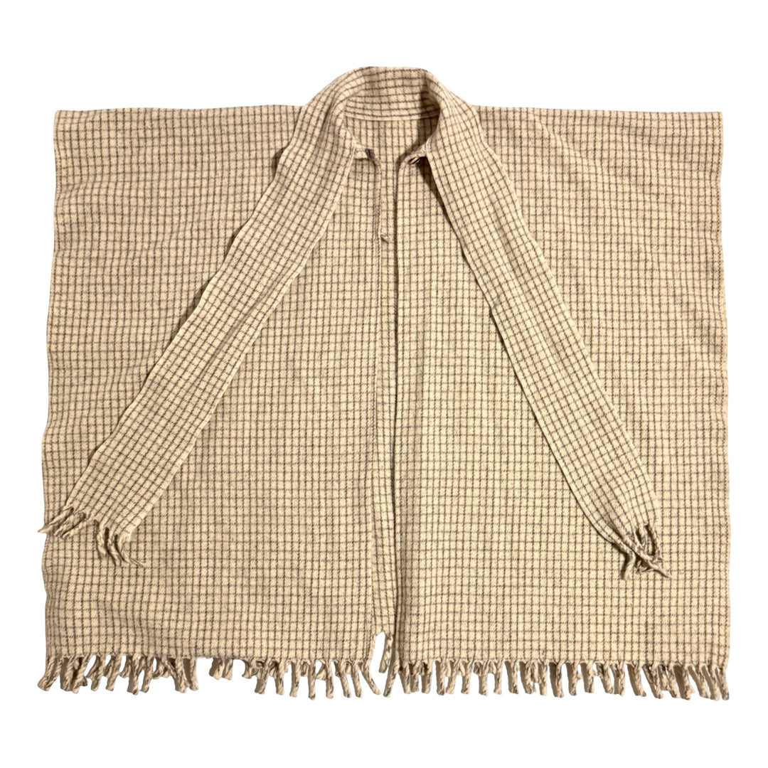 1970’S MADE IN SCOTLAND WOVEN WOOL CHECK FRINGED CAPE
