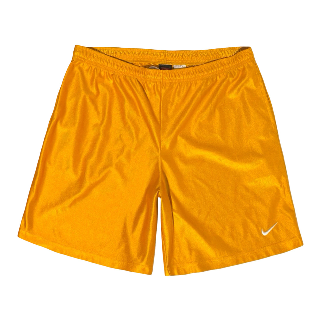 1990’S NIKE SATIN YELLOW 8” BASKETBALL SHORTS LARGE