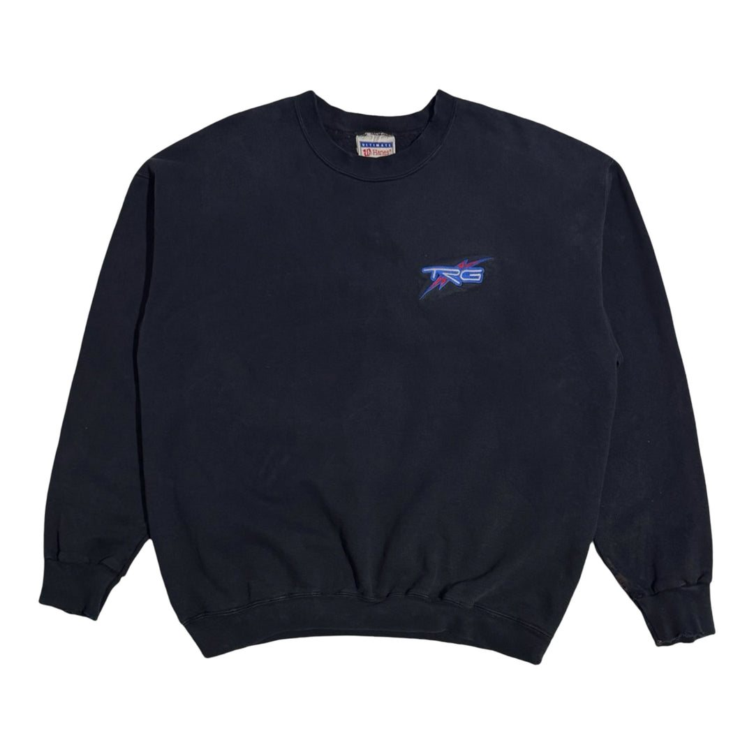 1990’S THE RACER’S GROUP MADE IN USA THRASHED & FADED BLACK CREWNECK FLEECE SWEATER X-LARGE