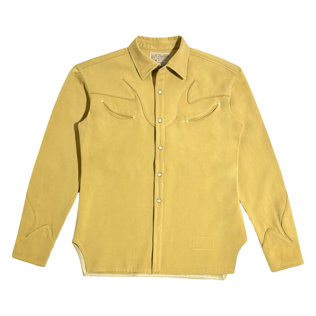 1950’S NUDIE’S RODEO TAILORS MADE IN USA BESPOKE WOOL GABARDINE REAL MOTHER OF PEARL SNAP L/S B.D. WESTERN SHIRT LARGE