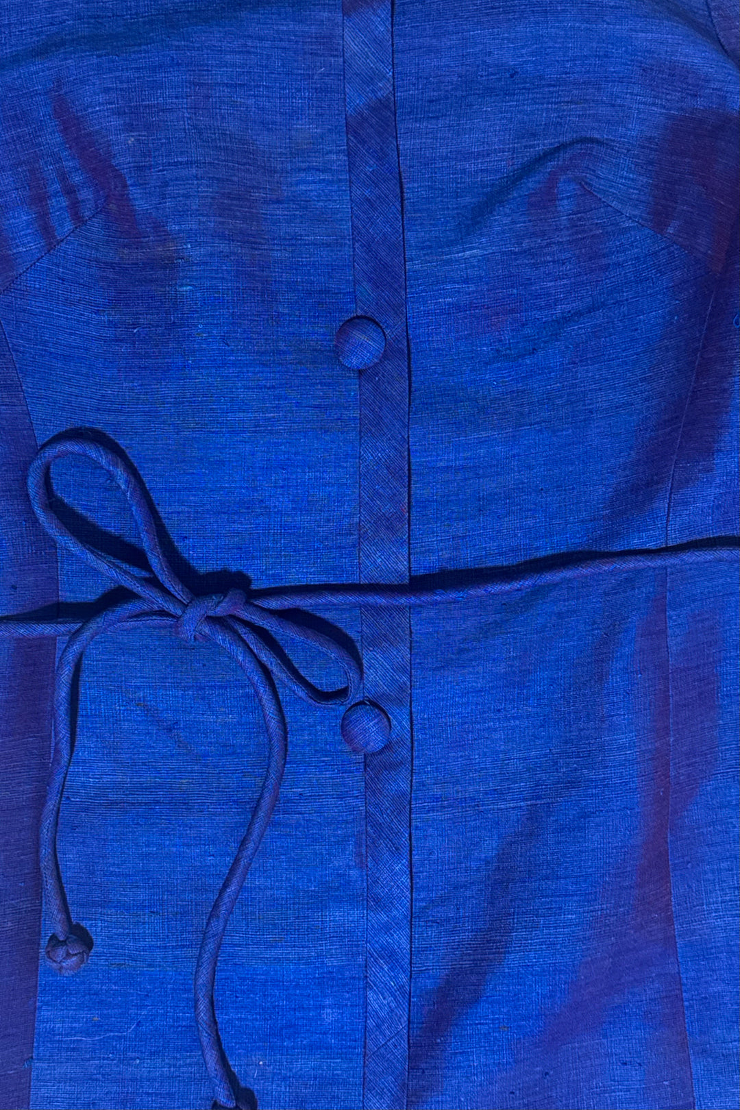 1960’S MOD ROYAL BLUE RAW SILK 3/4 SLEEVE BELTED TUNIC DRESS MEDIUM