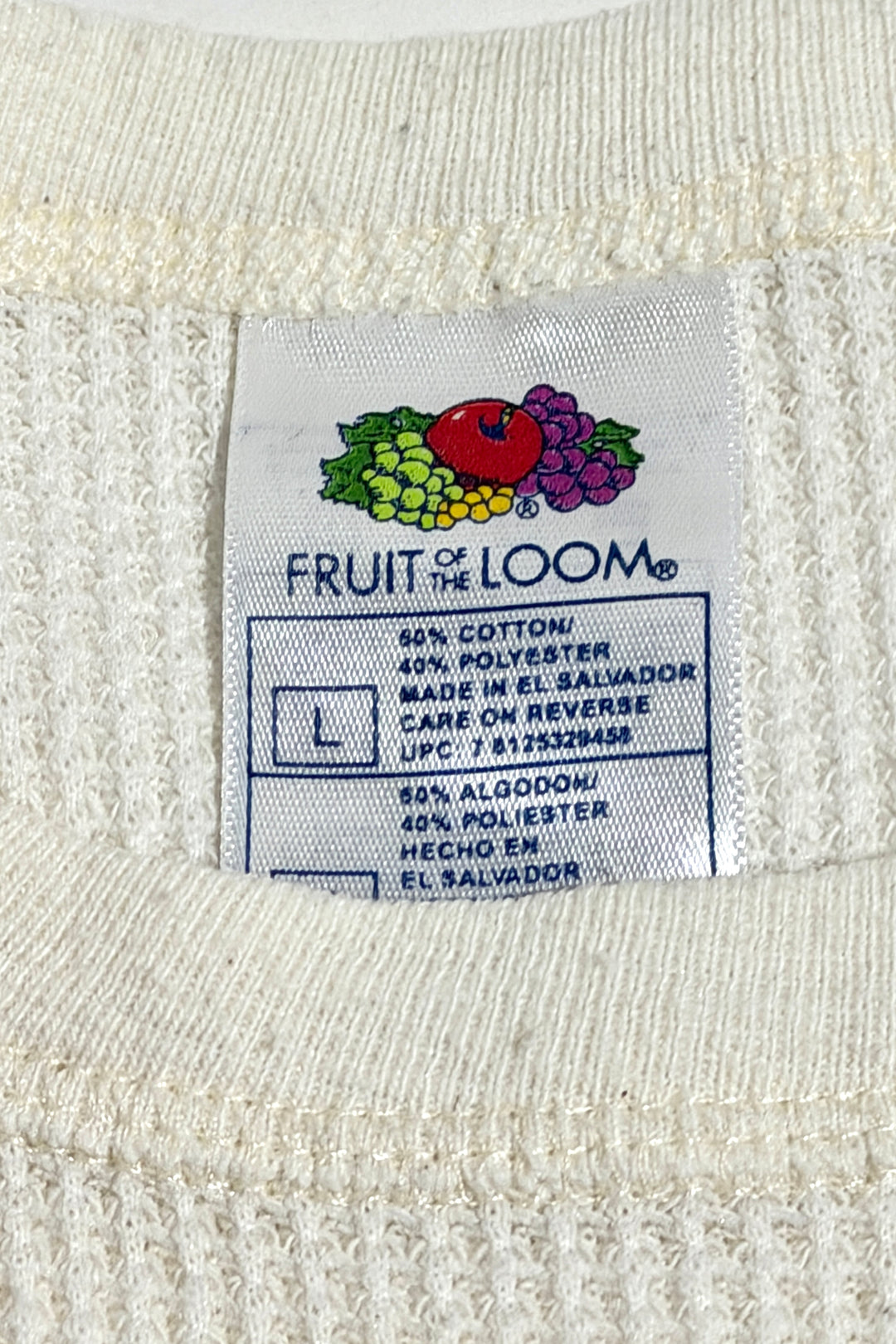 1990’S FRUIT OF THE LOOM WAFFLE KNIT L/S THERMAL SHIRT LARGE