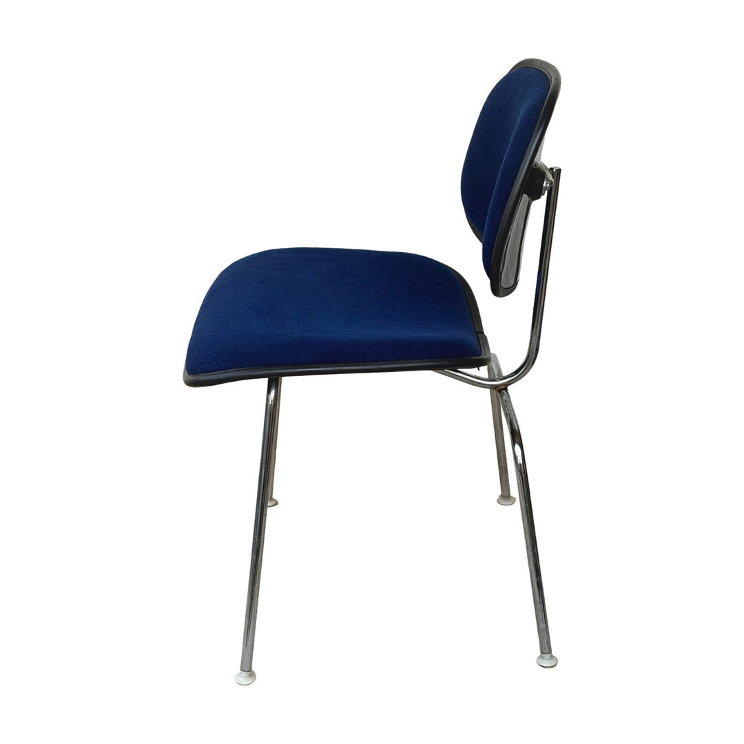 1987 Herman Miller Eames Upholstered DCM Blue Fabric on Molded Black Plastic &amp; Chrome Base Chair