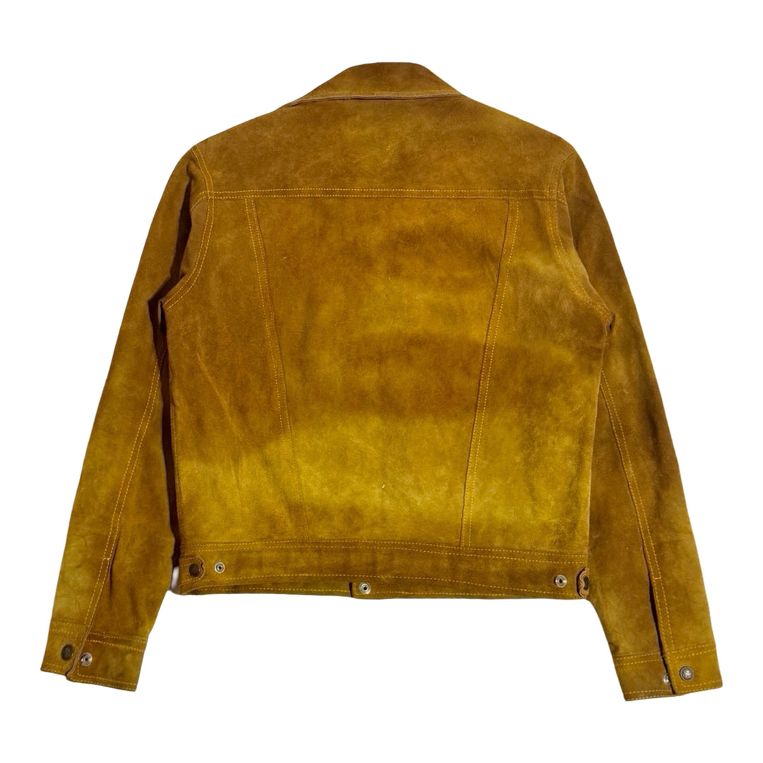 1950’S CROFFEAU MADE IN USA FADED CROPPED COGNAC LEATHER SUEDE WESTERN TRUCKER JACKET LARGE