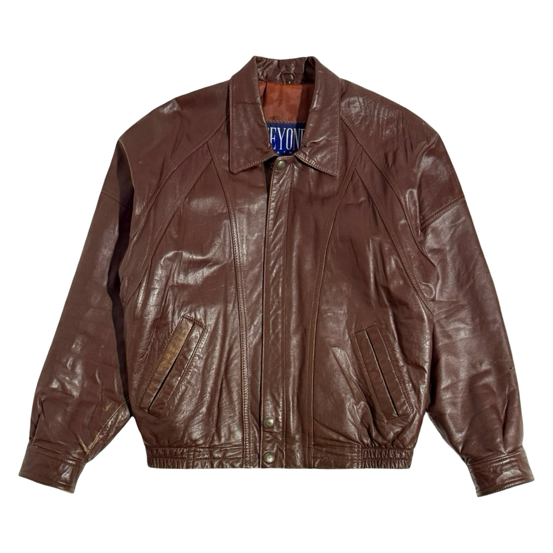 1980’S BEYOND LEATHER MADE IN USA CROPPED BROWN BOMBER JACKET LARGE