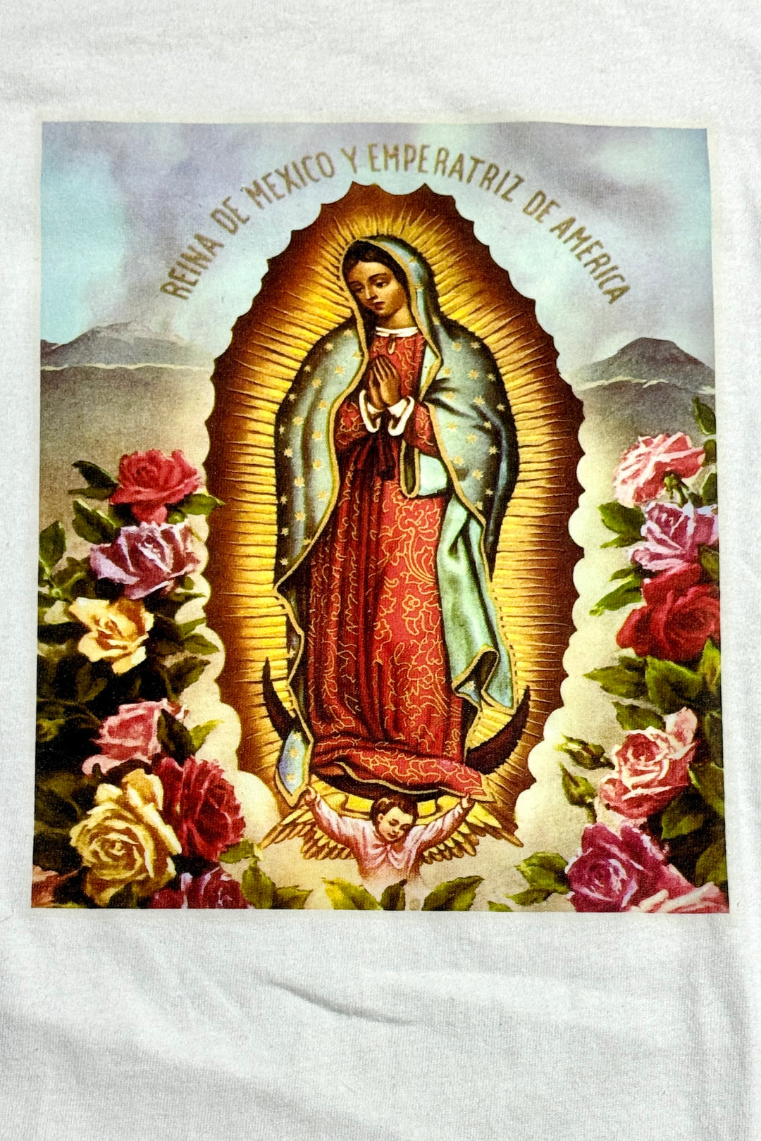 1990’S DEADSTOCK REINA DE MEXICO ROSES GUADALUPE PAINTING S/S T-SHIRT LARGE