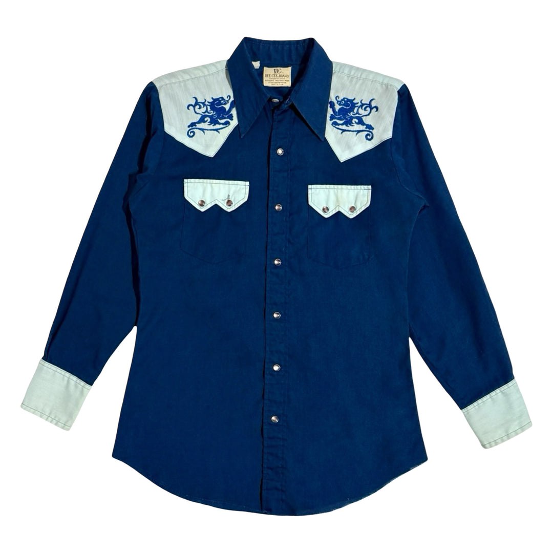 1960’S DEE CEE WESTERNWEAR MADE IN USA EMBROIDERED CONTRAST WESTERN PEARL SNAP L/S B.D SHIRT LARGE