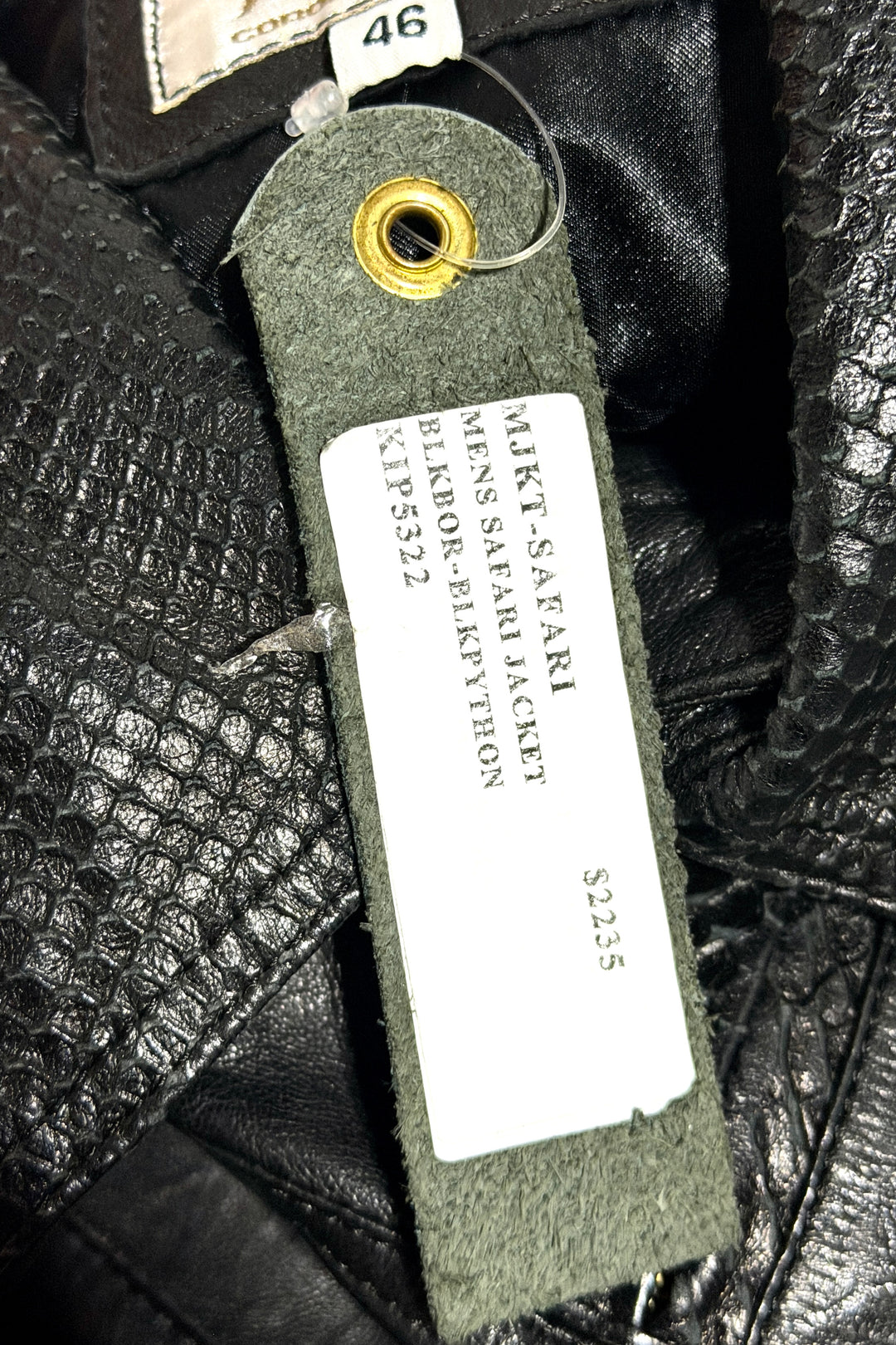 1970’S DEADSTOCK KIPPY’S CORONADO CALIFORNIA MADE IN USA BLACK PYTHON LEATHER SAFARI JACKET LARGE
