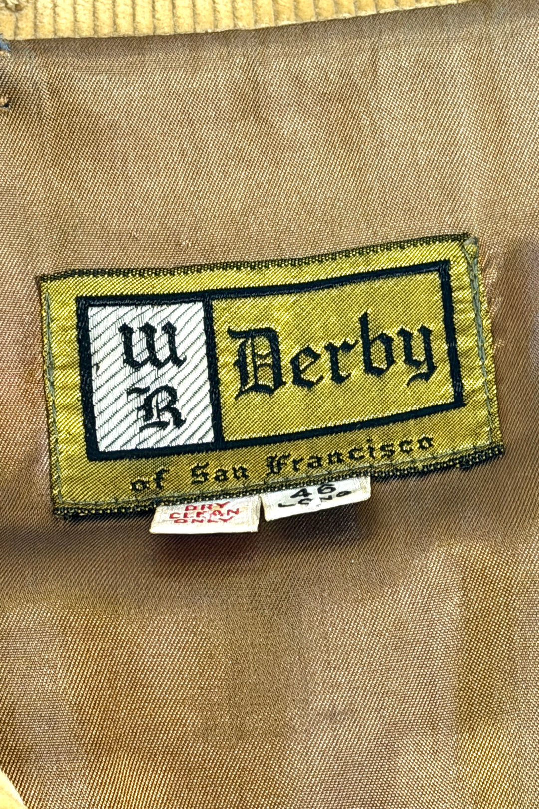 1960’S DERBY OF SAN FRANCISCO MADE IN USA THRASHED &amp; FADED CORDUROY JACKET LARGE