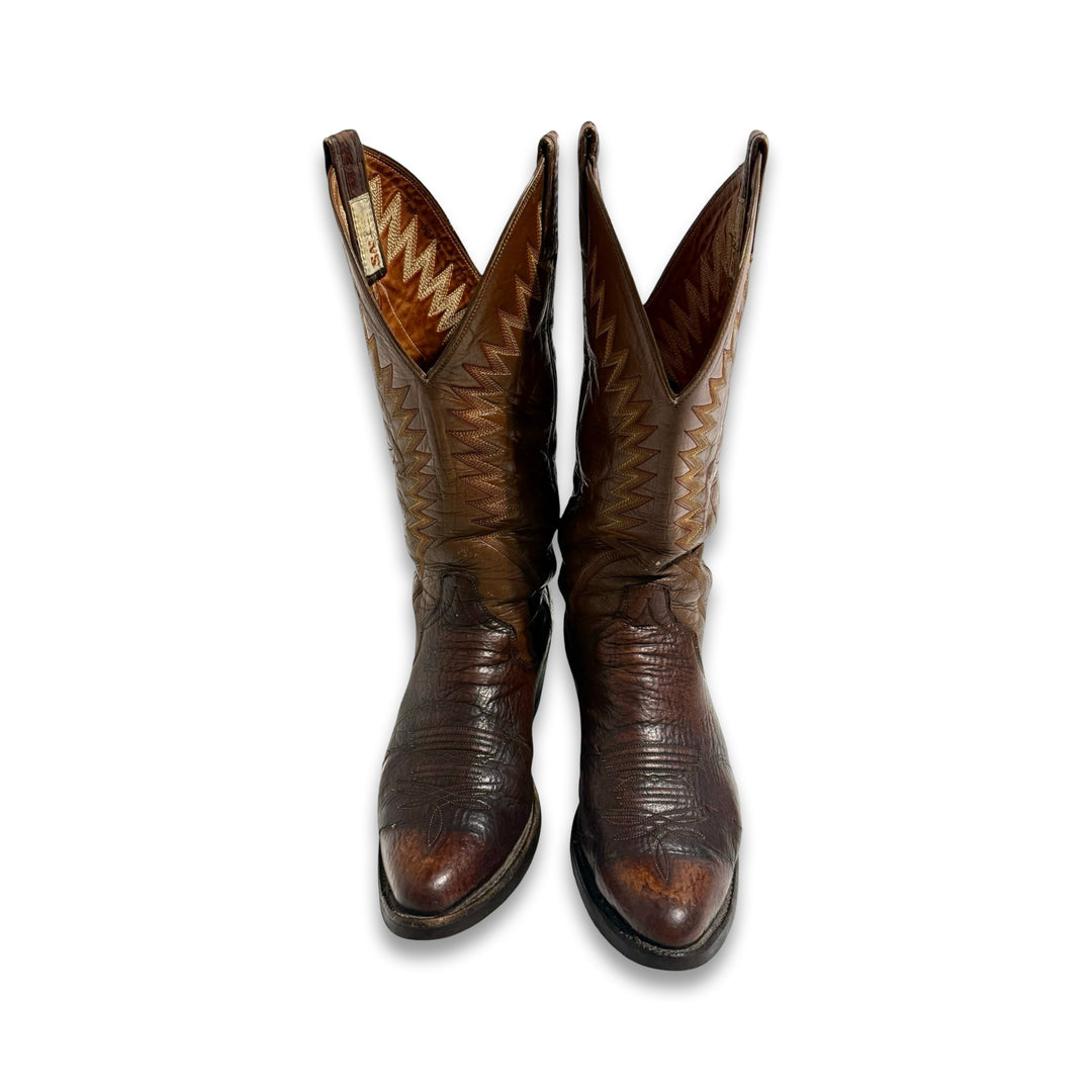1970’S SANDERS BOOTS BROWN EMBROIDERED LEATHER COWBOY BOOTS 9.5