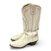 Load image into Gallery viewer, 1980’S DAN POST MADE IN USA WHITE PYTHON COWBOY BOOTS WOMEN’S 7.5 MEN’S 6.5
