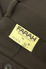 Load image into Gallery viewer, 1970’S DEADSTOCK FARAH MADE IN USA BROWN FROG POCKET WESTERN BOOTCUT SUIT PANTS 30 X 30
