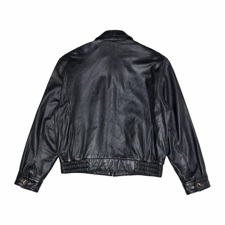1990's black leather cropped bomber jacket large