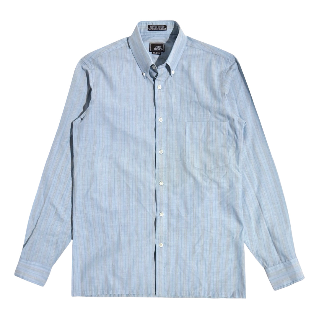1970’S JOHN HENRY MADE IN USA BLUE STRIPED OXFORD CLOTH L/S B.D. SHIRT SMALL