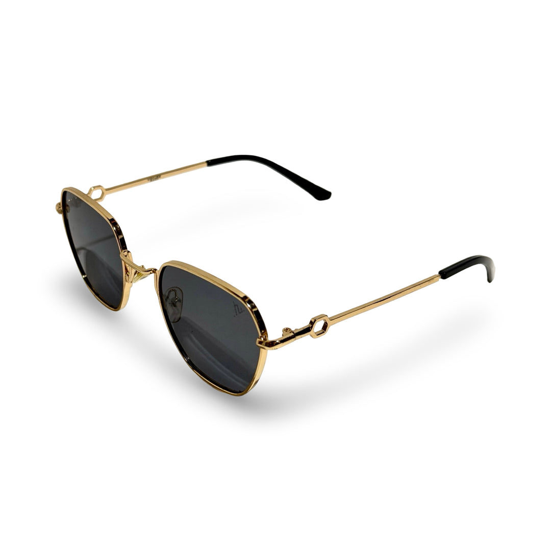 1980’S GOLD FRAME GEOMETRIC BLACK LENS SUNGLASSES